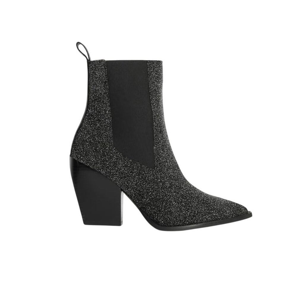 New ALLSAINTS Ria Womens Size 10 Leather Sparkle Black Ankle Boots